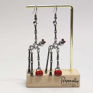 Halloween Earrings - Dangly Skeleton holding Jack'o'lantern