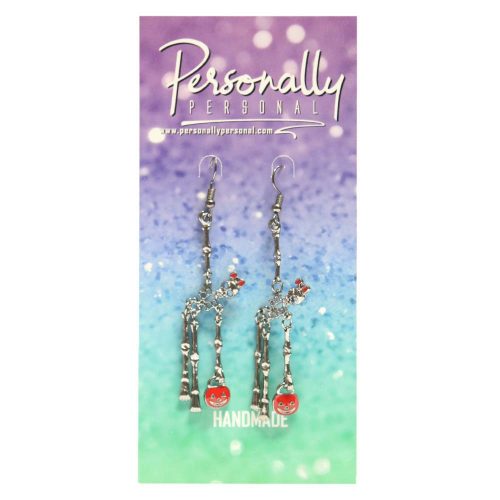 Halloween Earrings - Dangly Skeleton holding Jack'o'lantern Halloween Earrings - Dangly Skeleton holding Jack'o'lantern
