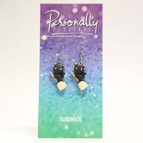 Halloween Earrings - Cat on Broom Halloween Earrings - Cat on Broom