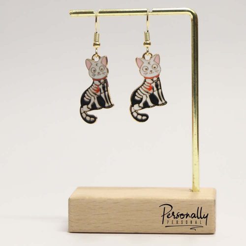 Cat Skeleton Halloween Earrings